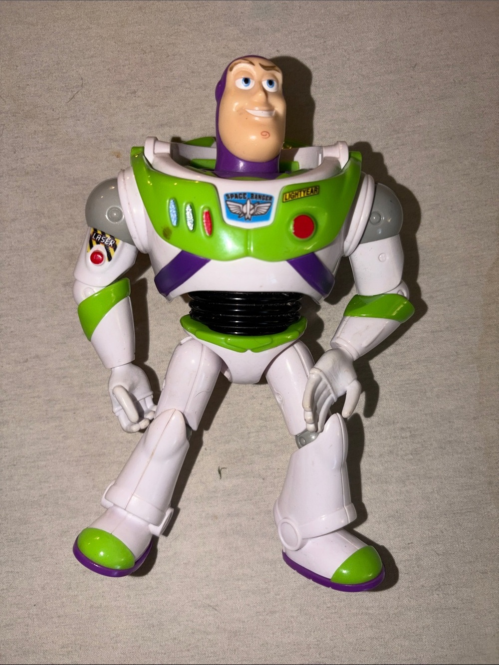 Vintage Collectible. Buzz Lightyear Action Figure Toy - White, Green & Purple